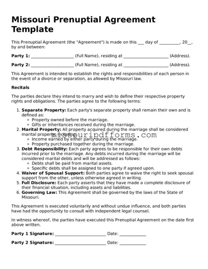 Valid Missouri Prenuptial Agreement Document